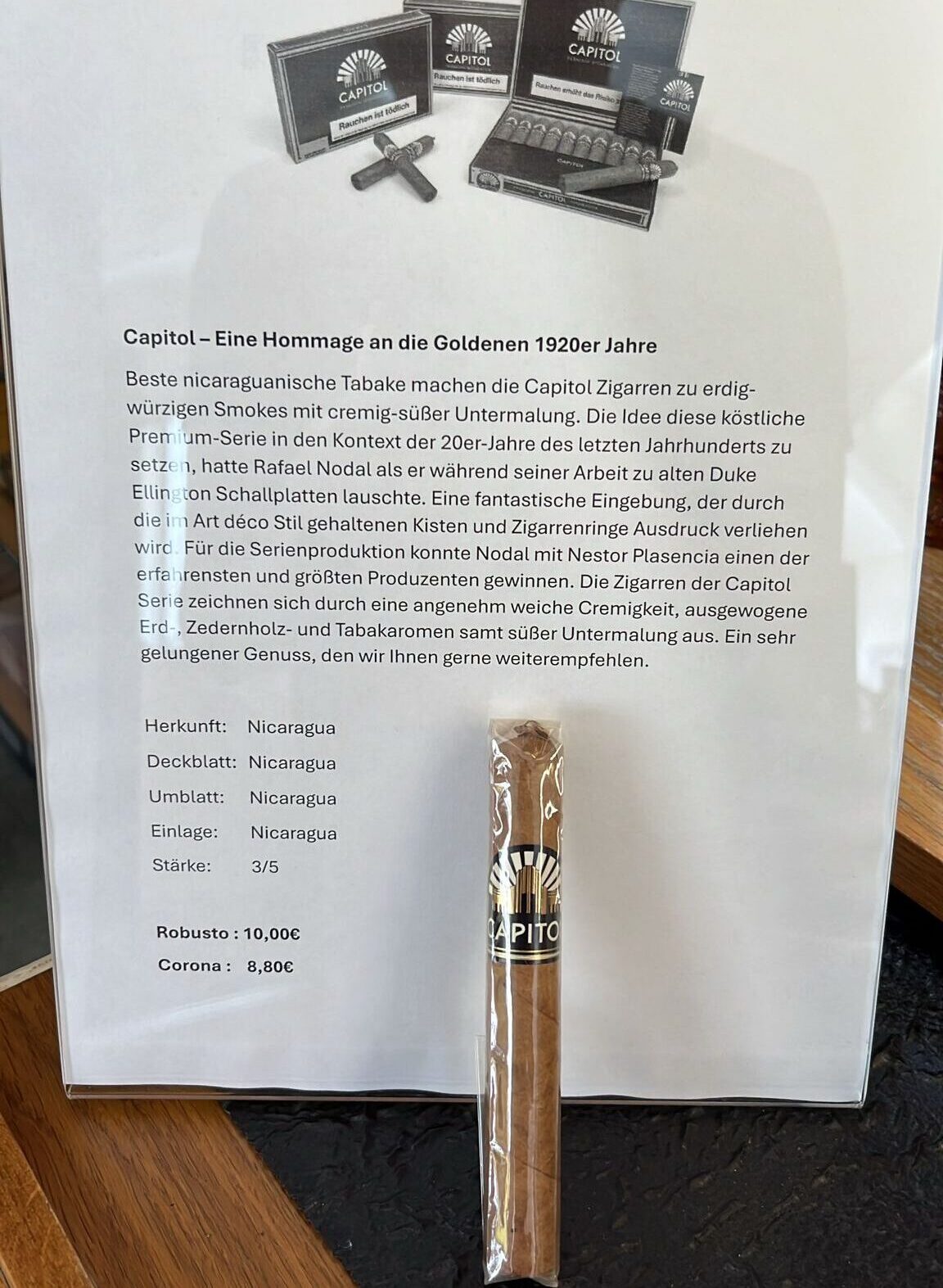 Zigarre des Monats: Capitol - eine Hommage an die Goldenen 1920er Jahre - Robusto € 10.00 - Corona € 8.80