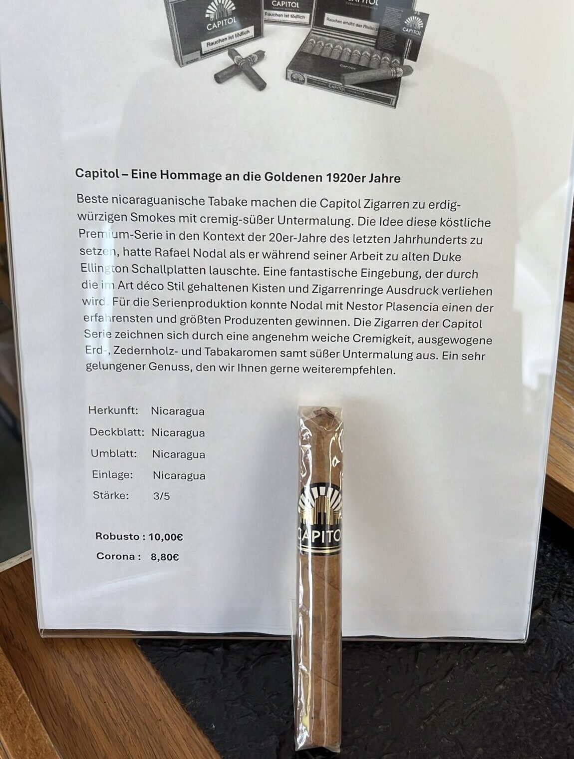 Zigarre des Monats: Capitol - eine Hommage an die Goldenen 1920er Jahre - Robusto € 10.00 - Corona € 8.80