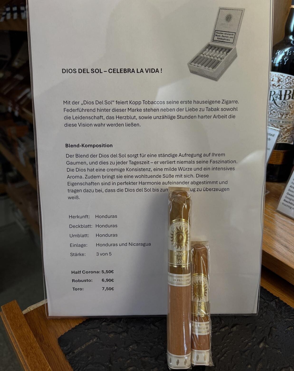Zigarre des Monats: Dios Del Sol - Half Corona € 5.50 - Robusto € 6.90 - Toro € 7.50